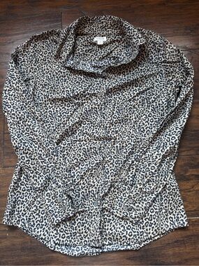 J.Crew Leopard Print Long Sleeve Button Down Shirt Blouse Sz S